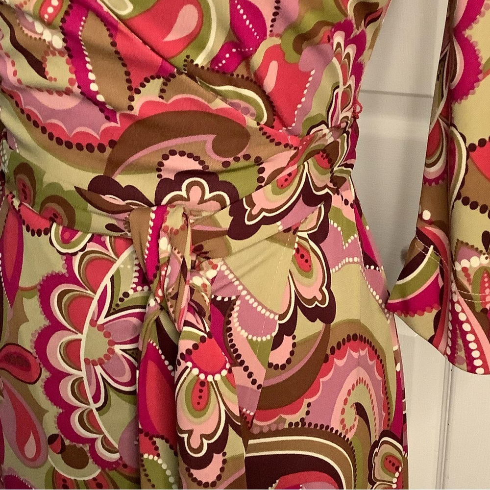 RUBY SIZE 2 RETRO‎ VINTAGE WRAP AROUND MIDI Long Sleeve DRESS. Y2K,hippie - Picture 12 of 16